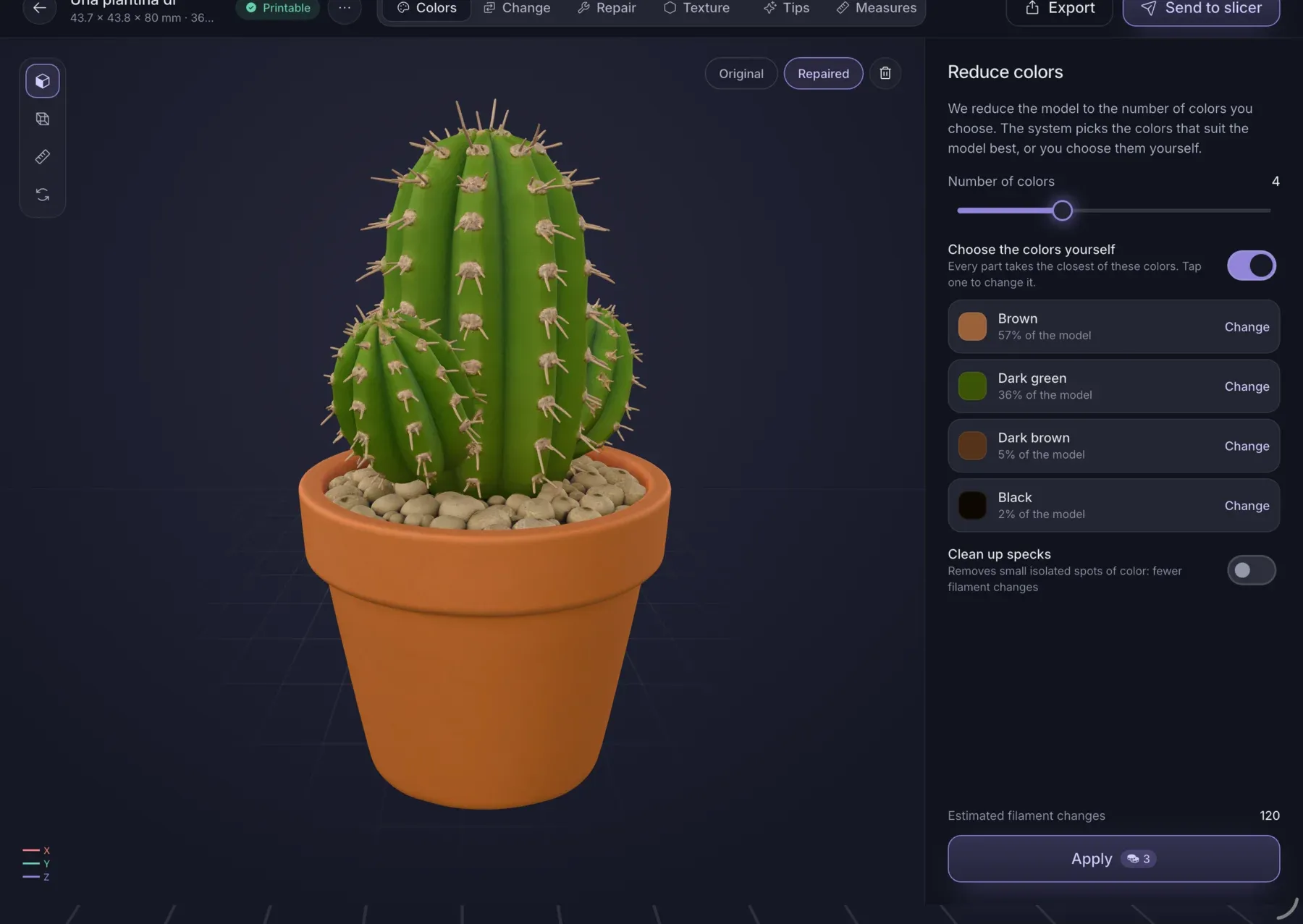 A cactus reduced to four colors, each with its share of the model