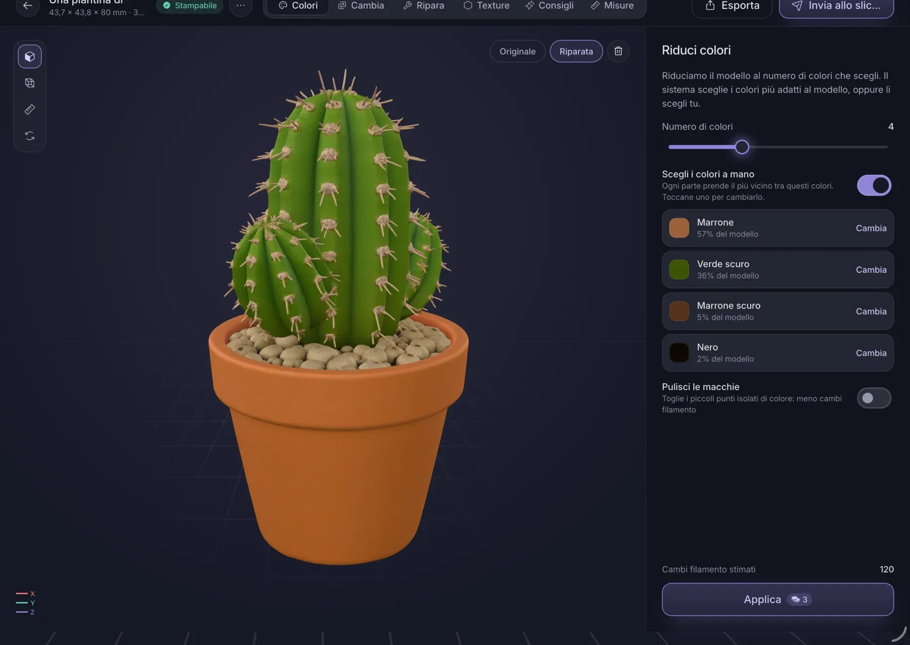 Un cactus ridotto a quattro colori, ognuno con la sua quota del modello