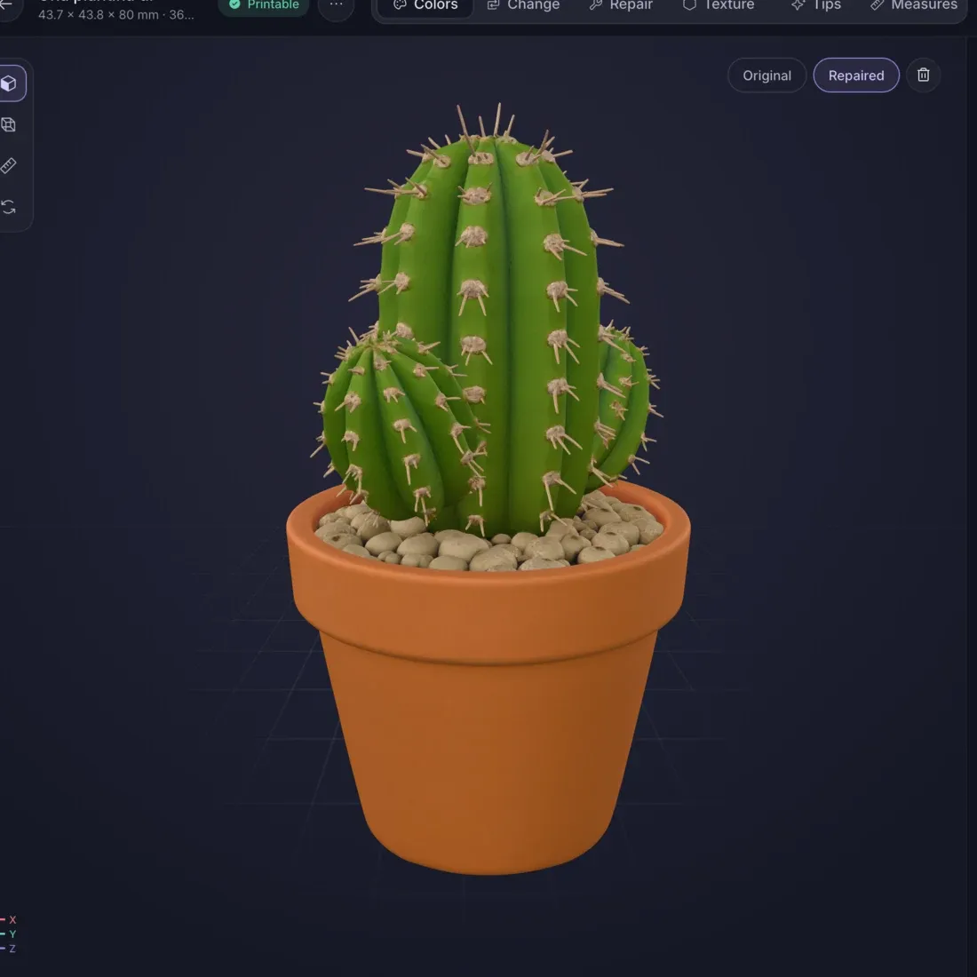 A potted cactus 3D model reduced to four colors
