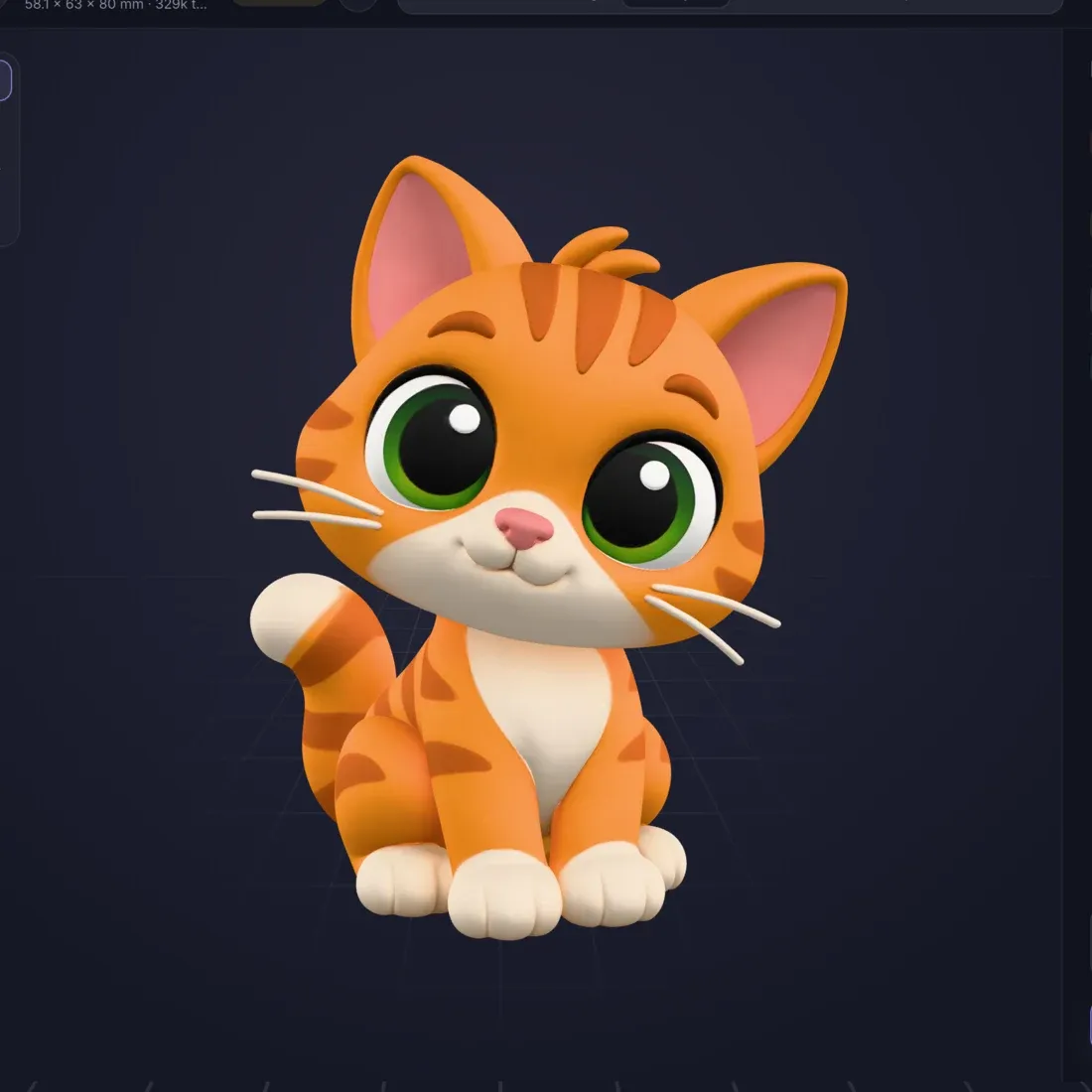 A kitten 3D model with two issues found by the print analysis