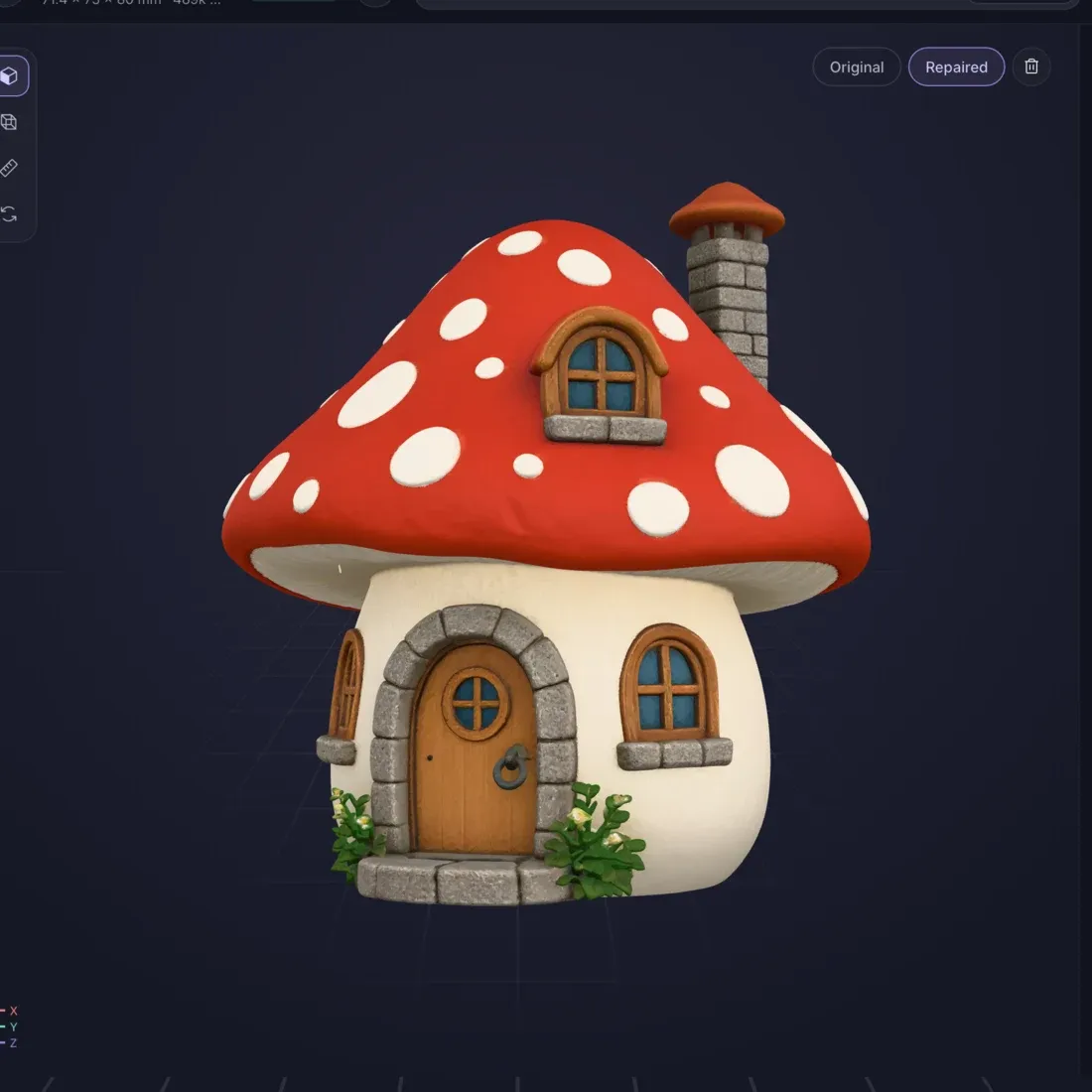 A mushroom house 3D model generated with Deep 3D Print, in color